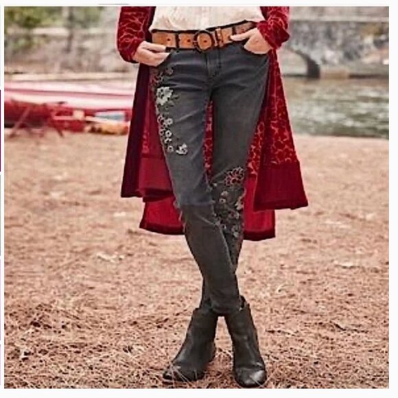 Driftwood Jackie skinny slim jeans washed black floral size 29 - Picture 4 of 14